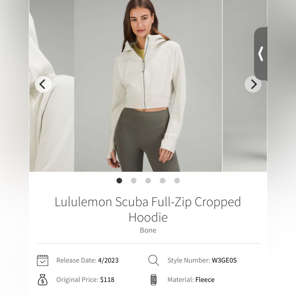 Lululemon Full Zip Cropped Scuba (Like New)